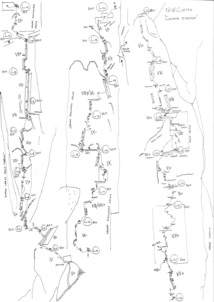 Tracciato della via Colonne d'Ercole Civetta